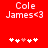 Red background displays 'Cole James<3' text with five heart icons below, where the third icon changes from pink to white between frames.