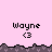 Pixelated pink background with dark gray jagged border, displaying five identical 'Wayne' text labels and '<3' symbols in black pixel font.