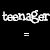 Black background with white text 'teenager' and equals sign, four circular cartoon faces with varying expressions including smile, frown, squint, and tongue-out with X eyes.