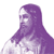Pixelated purple-and-white image of a bearded figure with long hair, wearing a white garment against a plain background.