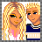 Pixel art contact sheet showing two animated frames of a couple with blonde hair and blue text reading "dont we make a perfect couple?" on star-patterned backgrounds.