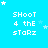 Pixelated text "SHOOT 4 the starz" repeated across a bright blue background with scattered white stars, some of which change position between frames.