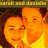 Two people in yellow shirts with orange skin tones appear side-by-side under a brown banner reading 'sarah and danielle' on the top left.