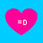 Four identical pink heart shapes on a bright blue background, each containing white text '=D' in the center.