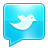 Pixelated blue speech bubble icon with white bird silhouette inside, rendered in low-resolution style on gray background.