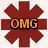 Red asterisk-shaped symbol with orange 'OMG' text over white background; four people in dark clothing against fiery backdrop with blue 'RHCP' and green 'IT RHYMES' text.