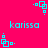 Cyan pixelated text 'karissa' on bright pink background with cyan square-and-dot patterns in corners and center.