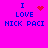 A bright pink background displays four identical text blocks reading "I LOVE NICK PACI" with blue pixelated letters, each paired with a distinct red animated symbol.