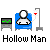 Pixel art animation of a hollow man in a blue chair with medical equipment, showing sequential changes to his body and head.