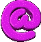 A 5x5 contact sheet of animated frames showing a purple @ symbol icon rotating through multiple angles on a gray background.