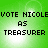 Green background with pixelated text reading 'VOTE NICOLE AS TREASURER' repeated in four identical quadrants.