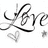 A split-screen image with a grayscale cursive 'Love' and heart on the left, and bright green text on a pink background on the right.