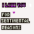 Pixelated text displays 'I LOVE YOU FOR SENTIMENTAL REASONS' with purple accent pixels and scattered white speckles on light background