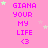 Pink background with repeated text "GIANA YOUR MY LIFE <3" in magenta, scattered light green stars.