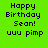 Green background with dark blue text reading 'Happy Birthday Sean! uuu pimp' and orange rectangular overlays on different sections of the text.