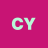 Pixelated light green 'CY' letters on solid magenta background with slight transparency effect.