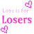 A 5x5 contact sheet of animated frames showing a repeating pattern of pink text and hearts with occasional blue heart variations on a white background.
