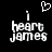 Pixelated white text on black background reads 'i heart James' with a pixelated heart symbol above the letter i, two versions side-by-side.