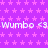 Purple background with repeating pink star pattern, white text "wumbo <3" repeated three times horizontally across the image.