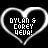 Heart-shaped icon with white outline and blue gradient fill, containing text "DYLAN S CURE! HEA!" in pixelated font on black background.