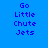 Four display 'Go Little Chute Jets' text in blue pixelated font on varying blue and white backgrounds