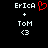Pixelated text displays 'EricA' with a red heart symbol, '+', 'Tom', and '<3' on black background; left side shows animated heart while right remains static.