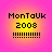 Four identical pixelated icons arranged in a , each with pink and yellow gradient background displaying "MonTaUk" text above "2008" and multiple exclamation marks