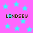 A static image with a bright pink background covered in light blue stars, featuring four instances of the text "LINDSEY" in brown pixelated font.