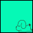 Animated icon with cyan background showing a black-outlined puppy silhouette, pink 'puppies' text above and 'love' below, with sequential pixel changes in the text and line elements.