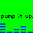 Green background with black text repeating 'pump it up' and blue horizontal bars in two , one above the other