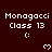 Dark red background with repeated white text 'Monagacci Class 13' and pixelated emoticons, showing animation where heart symbols alternate between solid and outlined states.