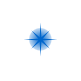 Six blue starburst icons of varying sizes arranged in a on a gray background, each with eight radiating points and a gradient fill