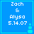 Blue square icon with light blue border displaying white pixelated text 'Zach & Alysa 5.14.07' and a small light blue pixelated object on the right side.