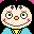 Pixel art contact sheet showing two frames of a cartoon character's face with changing mouth expressions, black hair, and blue clothing.