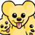 Pixelated yellow cartoon dog with large ears, black eyes, pink tongue, and multiple smaller versions of itself in a layered composition.