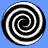 A contact sheet of three animated frames showing a black and white spiral optical illusion on blue background with one gray panel.