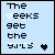A 3x2 contact sheet of six animated frames showing pixelated text "The geeks get the girls" with a heart symbol, where each frame displays different letter highlighting and underline variations across sampled animation frames.
