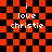 Red and black checkered background with white text reading "i love christie" in four quadrants, each showing a different pixelated distortion pattern.