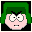 Pixelated cartoon character with green hair and pink face showing five distinct mouth expressions