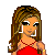 Pixel art of a woman in red dress with brown hair, alongside partial views of her body and text "italian babe" in green-red lettering.