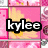 Pixelated pink and yellow background with black text 'kylee', a heart symbol, and the letter 'U' in separate sections.