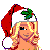 Pixel art contact sheet showing two static frames of a Santa-themed character with blonde hair, red boots, and a red dress with white trim.