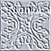 A grayscale abstract pattern with swirling, interlocking lines forming a symmetrical design against a light gray background.