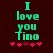Green pixelated text "I love you Tino" on dark red background with pink and magenta stars below, showing animation