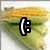 A corn cob with three distinct pixelated emoticons displayed on its surface: a winking face, a smiling face with tongue out, and multiple laughing faces.