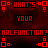 pixelated text and symbols in red and white on a dark red background, with animated changes in letter casing and square/round shapes