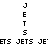 Pixelated text 'JETS' appears in vertical and horizontal arrangements across white and green backgrounds with varying letter spacing.