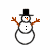 Pixelated snowman with black top hat, orange carrot nose, and brown stick arms against white background.