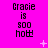 Bright pink background with repeated text "Gracie is soo hot!" in black pixelated font, scattered white star and plus symbols.