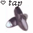 Pixelated icon with dark gray and white shapes, two heart symbols above, 'tap' text in top-left corner.